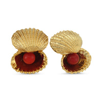 Double Oyster Earrings With Coral