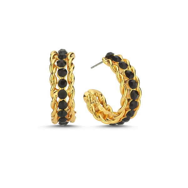 Double Twisted Hoops With Black Crystals