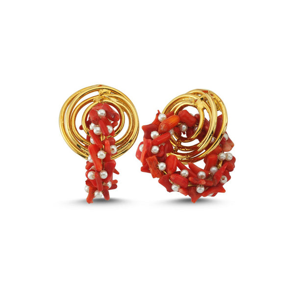 Wheel Earrings Corals & Pearls